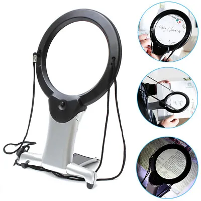 6 X Giant Large Magnifying Glass Handheld & Neck Wear & Free Stand LED Magnifier • £7.95