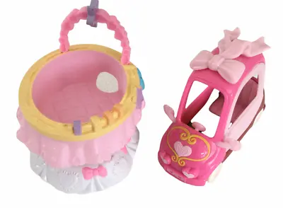 VTG My Little Pony CAR + Crib Cradle Baby Bed 2008 Hasbro Pink  Heart Furniture • $4.98