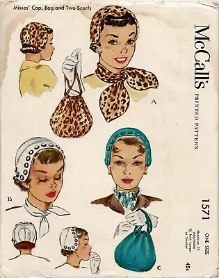 CAP Hat BAG Purse SCARF McCall's 1571 VTG 1950 Craft Sewing Pattern • $6.50