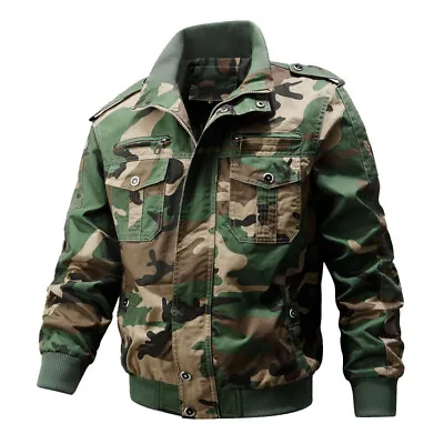 Mens Military Jacket Army Flight Coats Multi-Pocket Bomber Jackets Cargo Outwear • $33.45