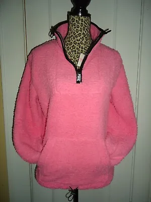 Victoria's Secret Pink  S  Rare Coral Half Zip Pullover Sherpa Top Nwt • $36
