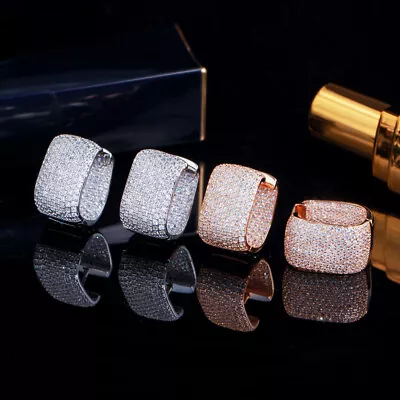 Luxury Cubic Zircon Micro Full Paved Wedding Gold Plated Hoop Earrings For Women • $9.39