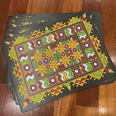 Set Of 6 Plastic Geometric Aztec Placemats Farmhouse Tribal Boho NWOT • $39.99