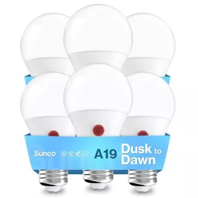 Sunco Pack Of 6 Dusk To Dawn Light Bulbs Outdoor Sensor A19 Led Light Bulb Ul & • $22.17