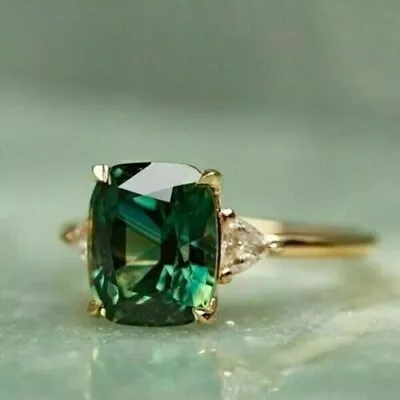 2Ct Cushion Cut Lab Created Green Emerald Engagement Ring 14K Yellow Gold Plated • $67.49