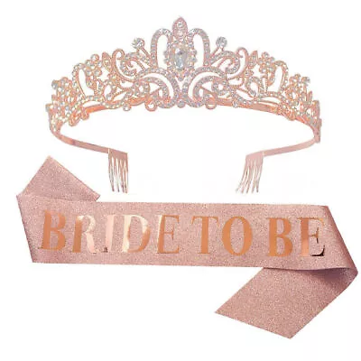 Bride To Be Sash Crown Tiara Kit Bridal Shower Bachelorette Decoration Party Set • $16.89