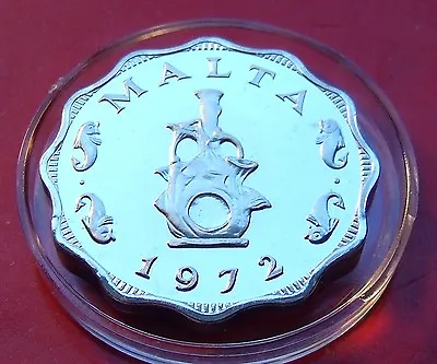 FROSTY GEM MIRROR PROOF 1972  MALTA 5 MILS   LOW MINTAGE GEM With  HOLDER!  • $19.44