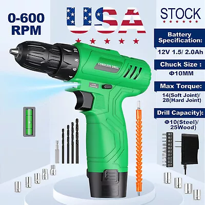 Tegatok 12V Mini Cordless Drill Driver Kit 3/8  24NM Screwdriver Electric Power  • $26.99