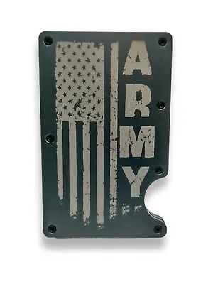 Army RFID Minimalist Wallet Distressed US Flag Tactical  Money Clip Gun Metal • $16