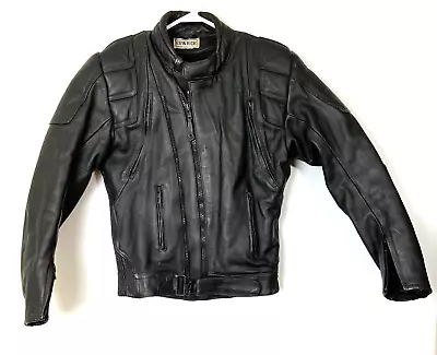 Men's Cowhide Black Leather Vented Full Zip Motorcycle Jacket Sz Small  • $110.57