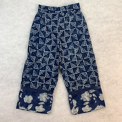 Zara Kids Girl Wide Leg Palazzo Pants Size 7 Blue Ivory Geometric Floral • $11.99