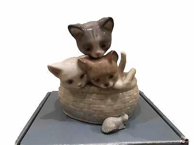 Lladro Curious Kittens #8693 Cats In A Basket Mouse New In Original Packaging • $400
