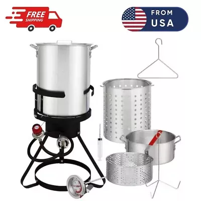 Outdoor Deep Turkey Fryer 30QT Gas Propane Stock Pot Cooker Rack 10QT Fish Pot • $79.99