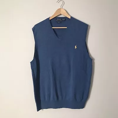 Polo Ralph Lauren Sweater Vest Mens XXL Blue V-Neck Golf Pima Cotton • $19