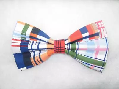 Madras Plaid Bow Tie / Nautical Plaid / Red Blue Orange / Pre-tied Bow Tie • $14.99