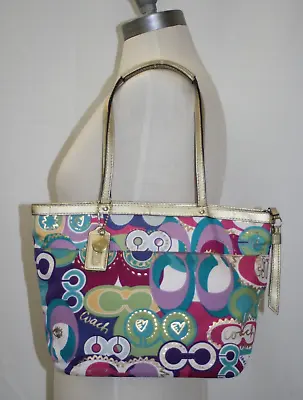 Coach Poppy Pop Graffiti Glam Tote Bag Signature Zip Closure Gold N°D1220-F19434 • $74.77