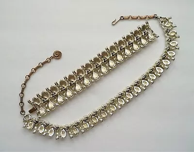 Vintage Lisner Demi Parure Rhinestone Teardrop Necklace And Wide Bracelet • $55