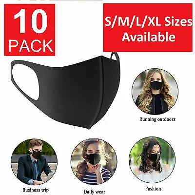 S/M/L/XL 10-Pack Black Face Mask Reusable Washable Cover Masks Cloth Men Women • $9.55