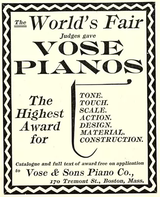 1894 Vose & Sons Piano Co Boston Mass Vintage Advertisement Z480 • $8.12