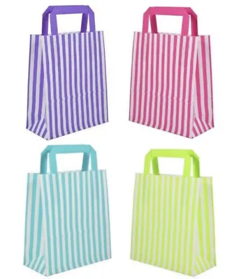 £2.15 • Buy Candy Stripe Flat Handle Bags ~ Bright Party Paper Gift Bag - Optional Tissue