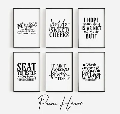 Bathroom Prints Black And White Funny Wall Art Pictures Poster Living Décor • £3.49