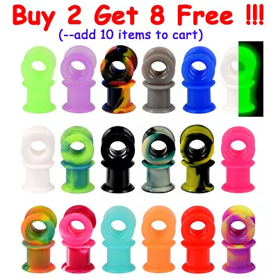 Pair Hard Silicone Ear Tunnel Plugs Hollow Soft Ear Gauge Expander Double Flared • $6.89