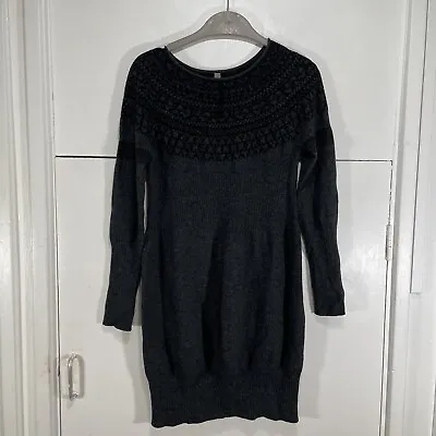 High Knit Claire Campbell Jumper Dress Grey Fair Isle Wool Blend Size Medium • £59.99