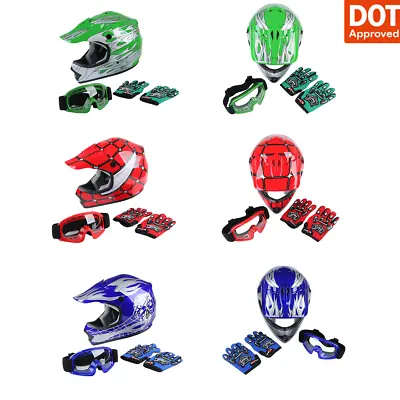 Youth Motocross Helmet Gloves Goggles DOT Kids Dirt Bike ATV Red/Blue/Green US • $73.50