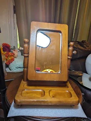 Vintage Wood Tabletop Dresser Vanity Swivel Mirror Jewelry Tray Gentlemen  • £36.62