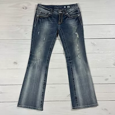 Miss Me Jeans Womens Size 30 Boot Cut Distressed Rhinestone Flap Pocket 30x31 • $34.95