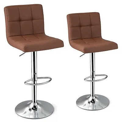 2Pcs Bar Stool PU Leather Bar Chairs Adjustable Kitchen Dining Stools W/Footrest • £74.95