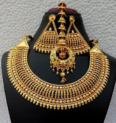 Gold Plated Light Weight Indian Wedding Necklace Earrings Bridal Party Set H • $38.49