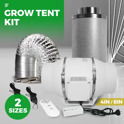 4  6  Grow Tent Inline Duct Fan Kit Ventilation Carbon Filter W/Speed Controller • $132.87