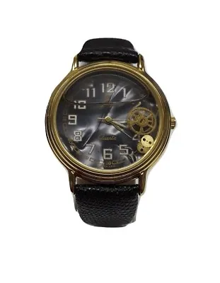 Quartz Wristwatch Floating Gear Liquid Display W/Genuine Leather (New!) Vintage • $24.95