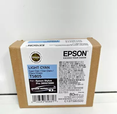 EXPIRED MAR 2021 Epson Light Cyan Ink 3800 3880 Genuine T5805 * SHIPS OVERBOXED • $59.98