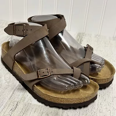 Birkenstock Yara Ankle Wrap Sandals Toe Loop Brown Leather Women's 38 US 7  • $34.99