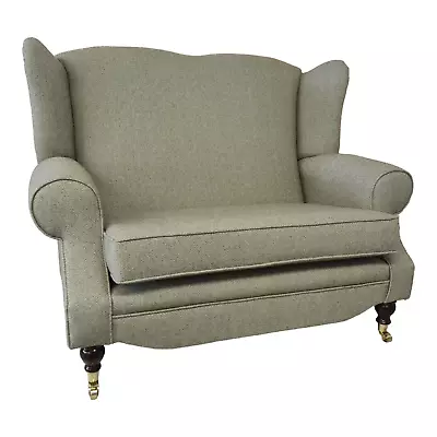 Wing Back Queen Anne Cottage Two Seat Sofa In Herringbone Tweed Fabric • £819