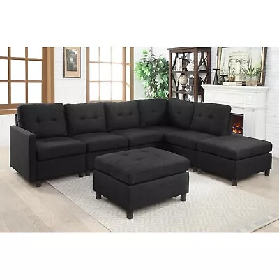 7 Pieces Modular Sectional Sofa L-Shaped Couch Modern Fabric Upholstered Lounge  • $125.99