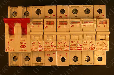 MEM Memera 2000 Range AB Type 2  Type B   MCB Circuit Breaker  100A Main Switch • £13.95