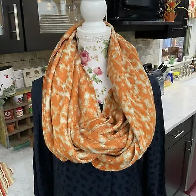 Michael Michael Kors Orange Tan Cream Soft Warm Infinity Scarf 39 X24  Gold Logo • $15.97