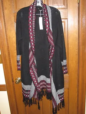 BloomChic Bandana Print Fringe Trim Maxi Open Front Cardigan - Size 14-16 - NWT! • $25.19