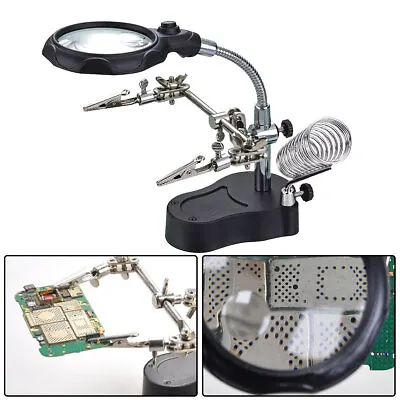 LED Desk Lamp Magnifying Magnifier Glass With Light Stand Clamp Repair Tool Read • £8.19