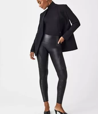 Spanx Womens Faux Leather Moto Leggings Black Size XL • $34.95