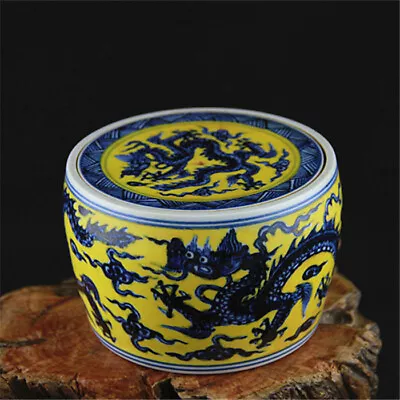 Chinese Ming Xuande Blue And White Porcelain Yellow Glaze Dragon Design Pot 5.0  • $109.99