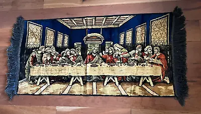 Vintage The Last Supper Tapestry  LARGE 43 X 19.5 Fringe Wall Decor Hanging • $59.99