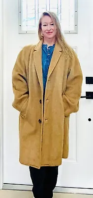 Vintage 1970s 100% Camel Hair Unisex Jacket  Tan Wool Coat 40” Length • $44.95