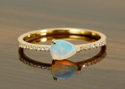 £53.98 • Buy Natural Opel Gemstone Ring Solid 925 Silver Ring Dainty Ring Pave Diamond Ring