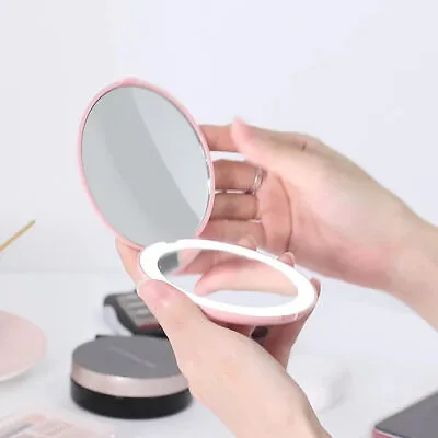 Double-Sided 10X Magnifying Mirror LED Lights Pocket Lighted Makeup Mirror USB • £6.49