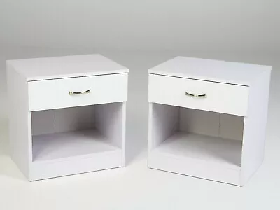 Pair Of White Drawers Bedsides Cabinets - High Gloss Drawer Fronts & Matt Frame • £39.99