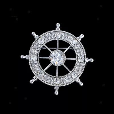 Trendy Men Crystal Rudder Brooch Pin Suit Tuxedo Wedding Formal Party Dress • £5.02